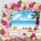Summer Hawaiian Beach Backdrop Tropical Palm Flower Surfboard Starfish Glitter Beach Photography Background